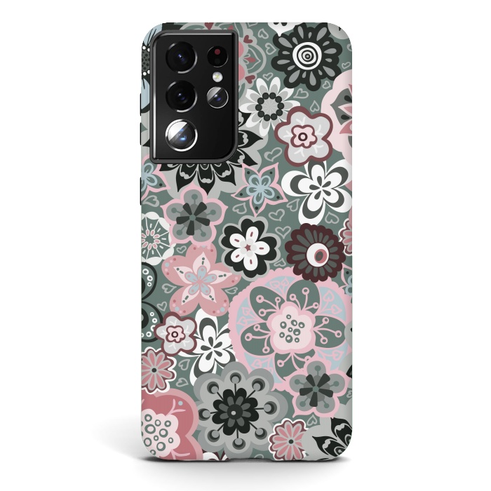Galaxy S21 ultra StrongFit Beautiful Bouquet of Blooms-Dark Grey and Pink by Paula Ohreen