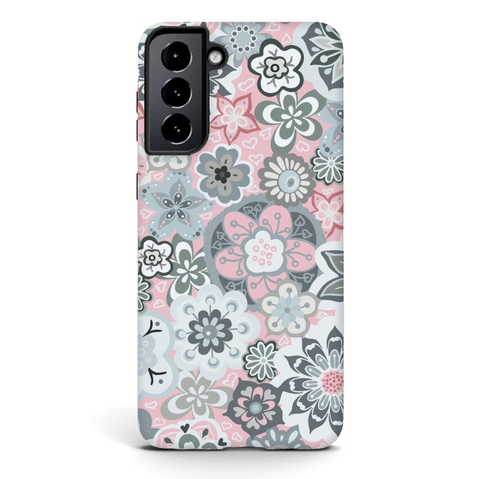 Galaxy S21 StrongFit Beautiful Bouquet of Blooms-Light grey and pink by Paula Ohreen