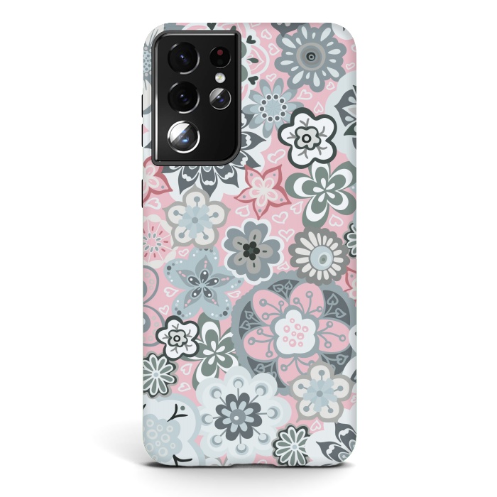 Galaxy S21 ultra StrongFit Beautiful Bouquet of Blooms-Light grey and pink by Paula Ohreen