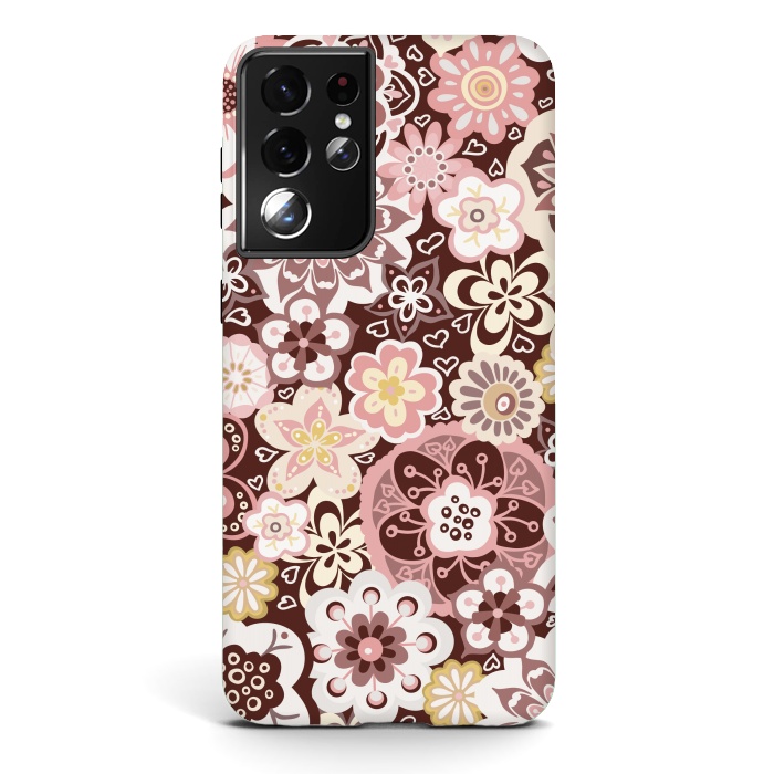 Galaxy S21 ultra StrongFit Bouquet of Blooms-Brown and Yellow by Paula Ohreen