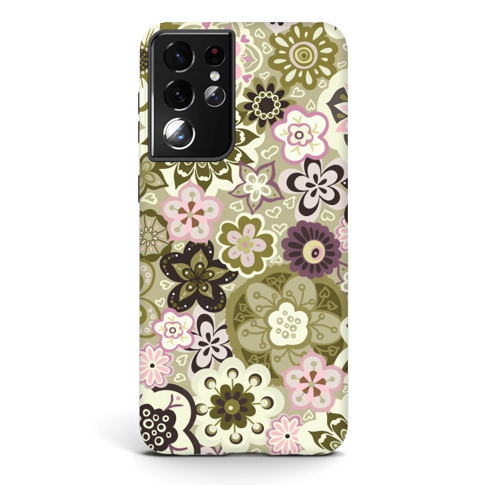 Galaxy S21 ultra StrongFit Bouquet of Blooms-Green and Pink by Paula Ohreen