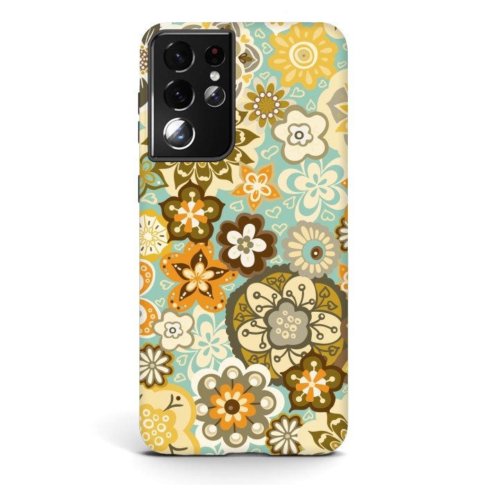 Galaxy S21 ultra StrongFit Bouquet of Blooms-Blue and Orange by Paula Ohreen