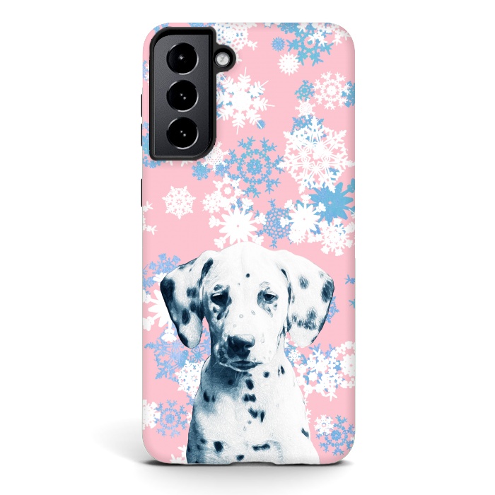 Galaxy S21 StrongFit Pink blue dalmatian and snowflakes by Oana 