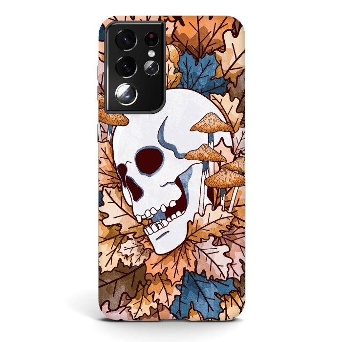 Galaxy S21 ultra StrongFit The autumnal skull and mushrooms by Steve Wade (Swade)