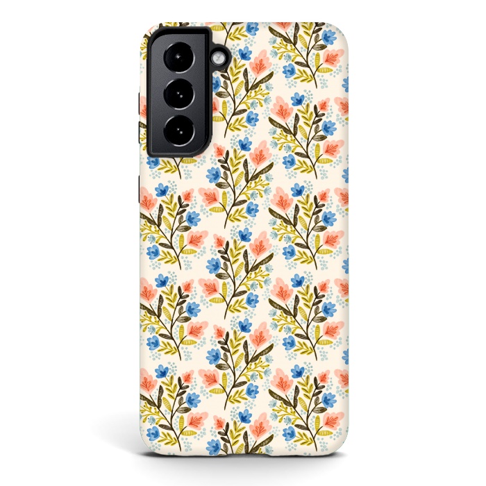 Galaxy S21 StrongFit Peach and Blue Floral by Noonday Design