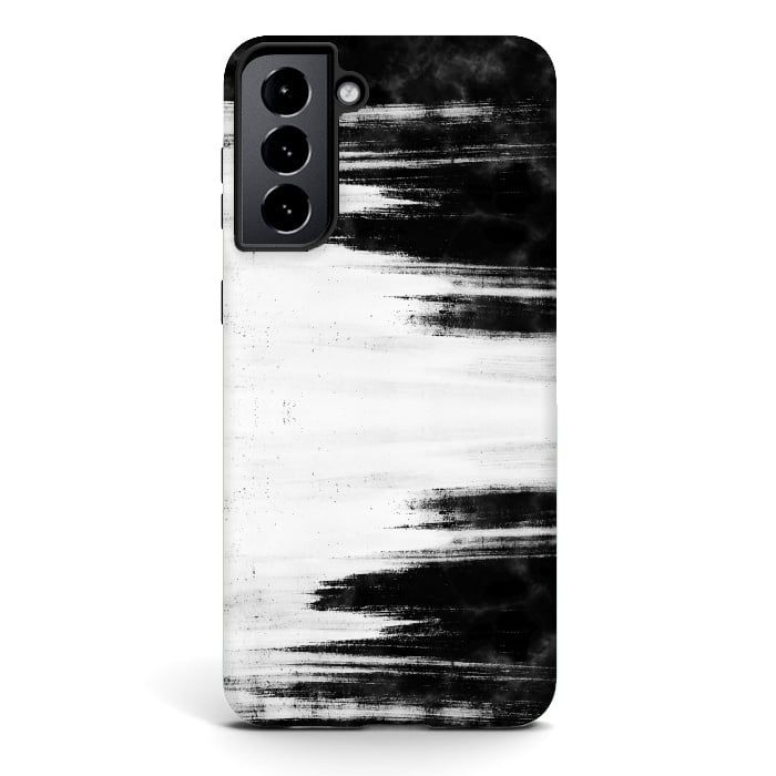 Galaxy S21 plus StrongFit Black and white brushed marble by Oana 