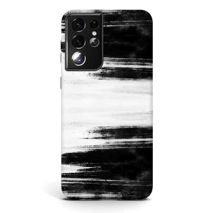 Galaxy S21 ultra StrongFit Black and white brushed marble by Oana 