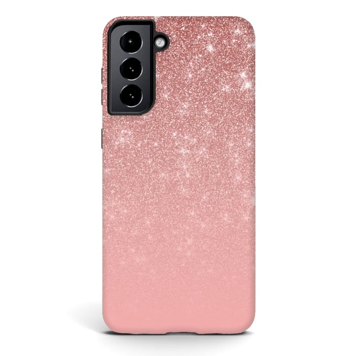 Galaxy S21 plus StrongFit Glam Rose Gold Glitter Ombre by Julie Erin Designs