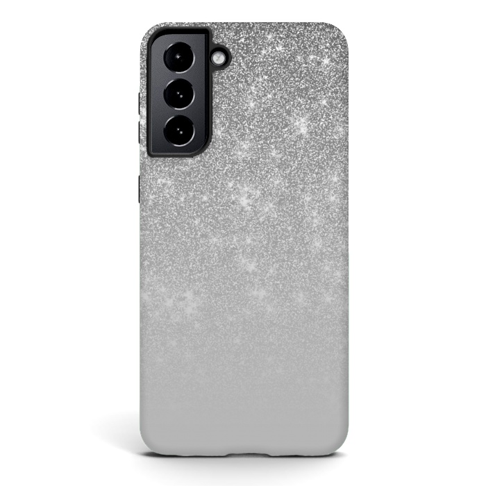 Galaxy S21 plus StrongFit Glam Silver Glitter Grey Ombre Gradient by Julie Erin Designs