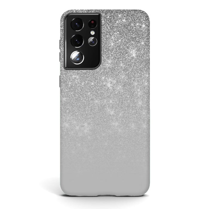 Galaxy S21 ultra StrongFit Glam Silver Glitter Grey Ombre Gradient by Julie Erin Designs