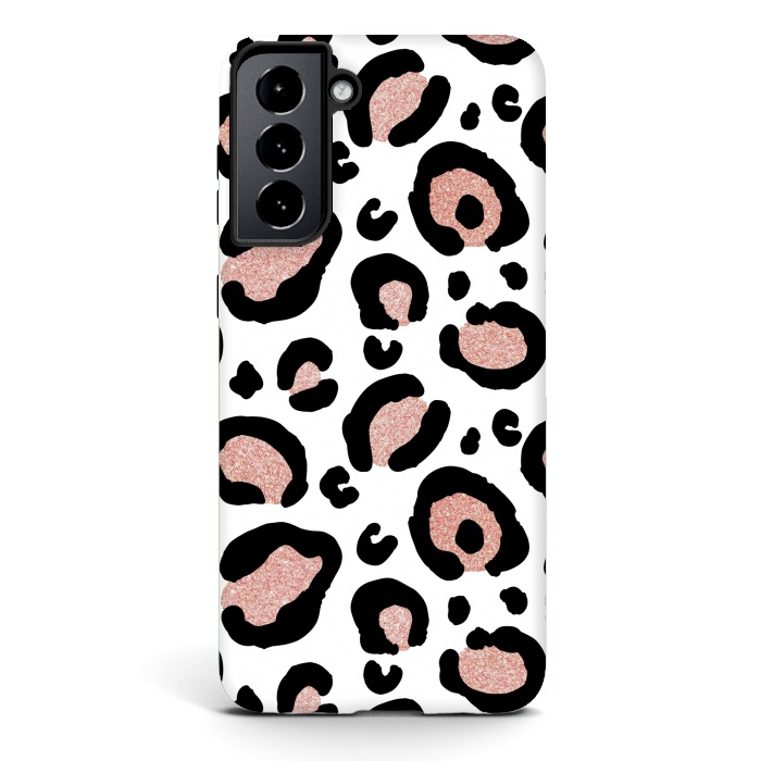 Galaxy S21 plus StrongFit Rose Gold Glitter Leopard Print by Julie Erin Designs