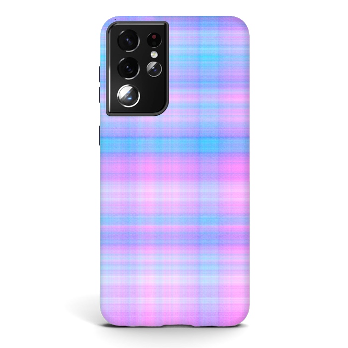 Galaxy S21 ultra StrongFit Girly Pastel Plaid Blue Pink by Julie Erin Designs