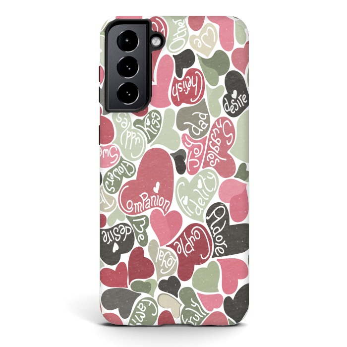 Galaxy S21 StrongFit Love hearts with loving words in pink and green by Paula Ohreen