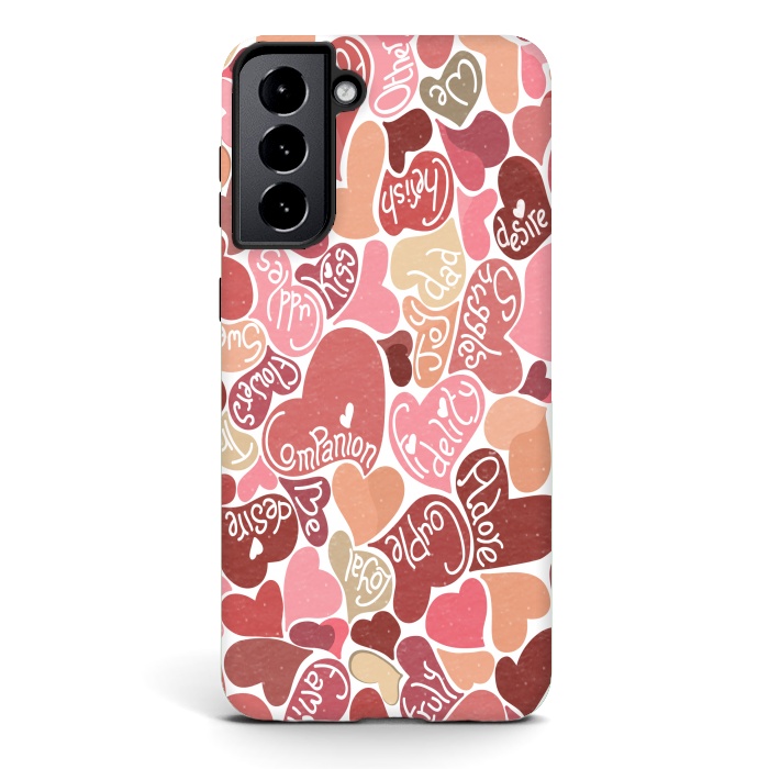 Galaxy S21 StrongFit Love hearts with loving words in red and beige by Paula Ohreen