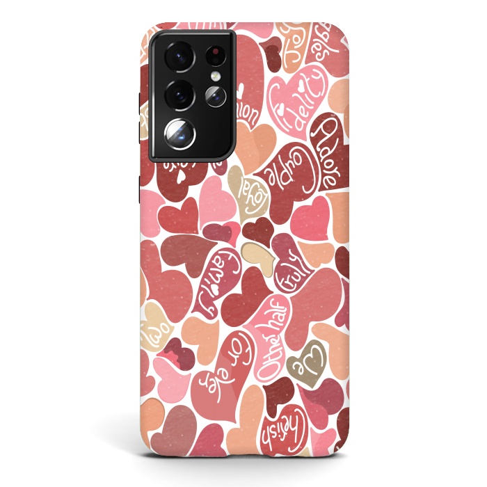 Galaxy S21 ultra StrongFit Love hearts with loving words in red and beige by Paula Ohreen
