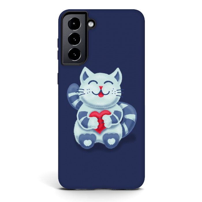 Galaxy S21 plus StrongFit Cute Blue Kitty With Heart In Love by Boriana Giormova