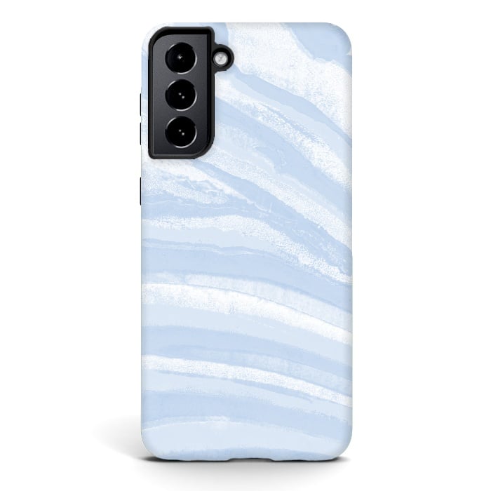 Galaxy S21 StrongFit Baby blue pastel marble stripes by Oana 