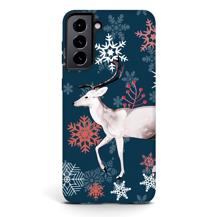 Galaxy S21 StrongFit Reindeer and snowflakes winter illustration by Oana 