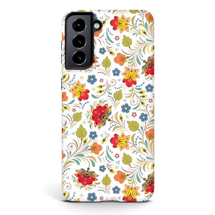 Galaxy S21 StrongFit red yellow floral pattern by MALLIKA