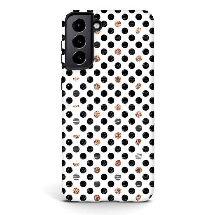 Galaxy S21 StrongFit Ink and gold glitter polka dots by Oana 