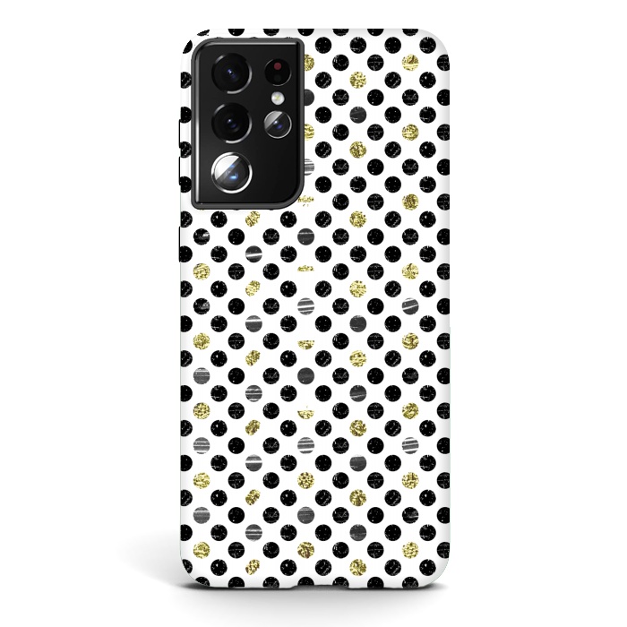 Galaxy S21 ultra StrongFit Ink and gold glitter polka dots by Oana 