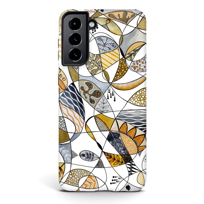 Galaxy S21 StrongFit Continuous Line Abstract Art in Grey and Yellow by Paula Ohreen