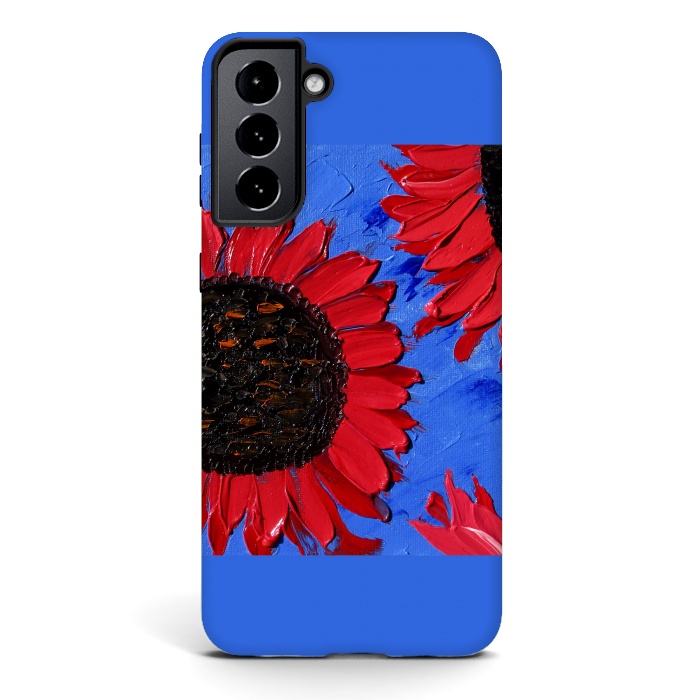 Galaxy S21 plus StrongFit Red sunflowers art by ArtKingdom7