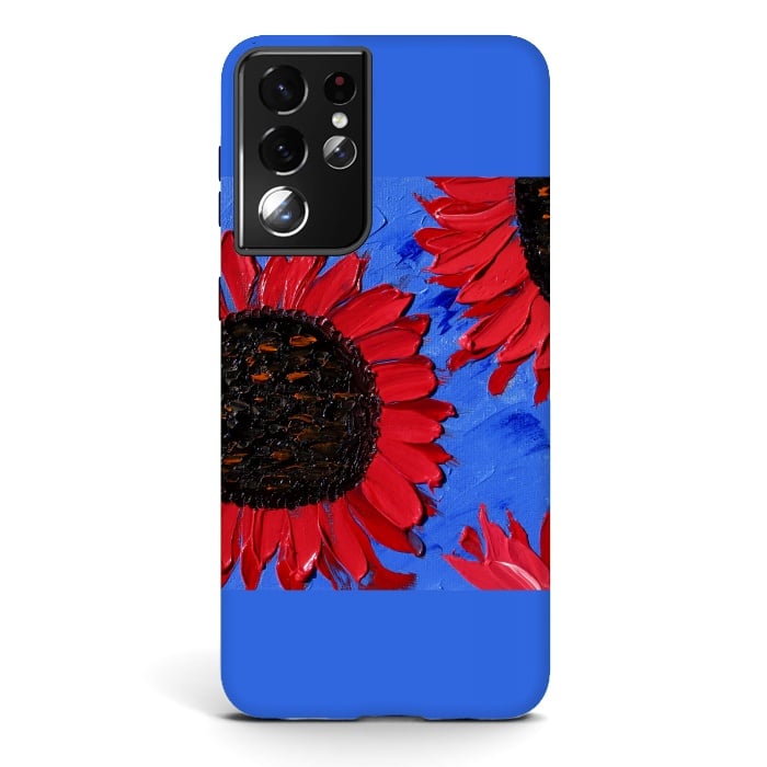 Galaxy S21 ultra StrongFit Red sunflowers art by ArtKingdom7