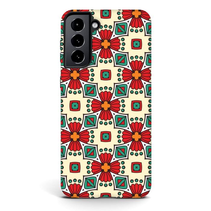 Galaxy S21 StrongFit red floral print by MALLIKA