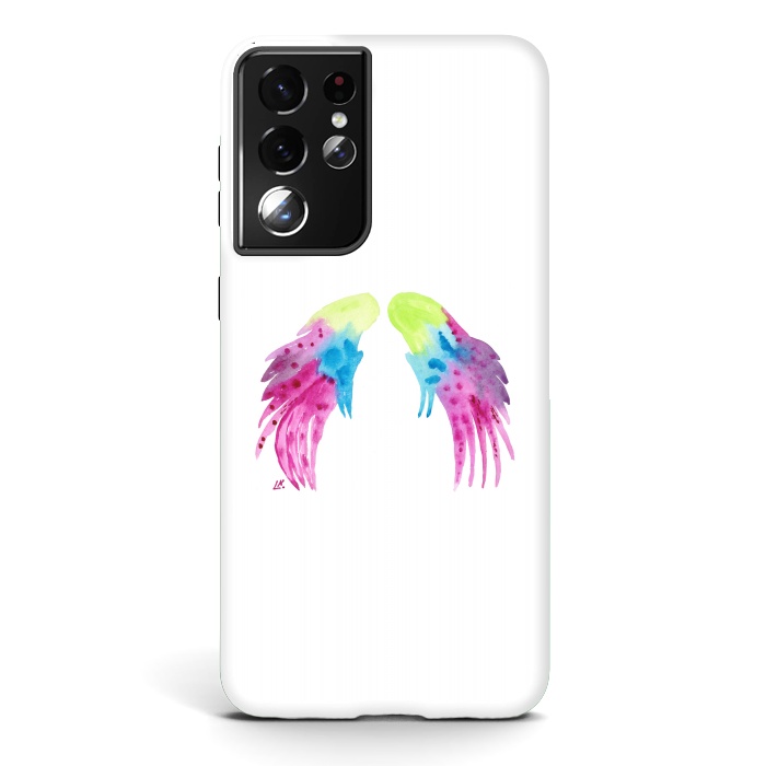 Galaxy S21 ultra StrongFit Angel wings watercolor  by ArtKingdom7