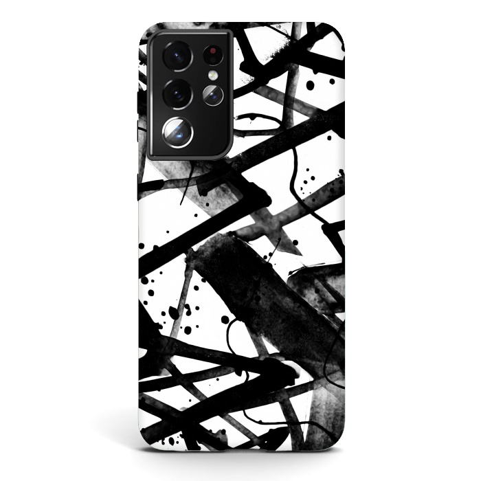 Galaxy S21 ultra StrongFit Black ink brushed graffitti by Oana 