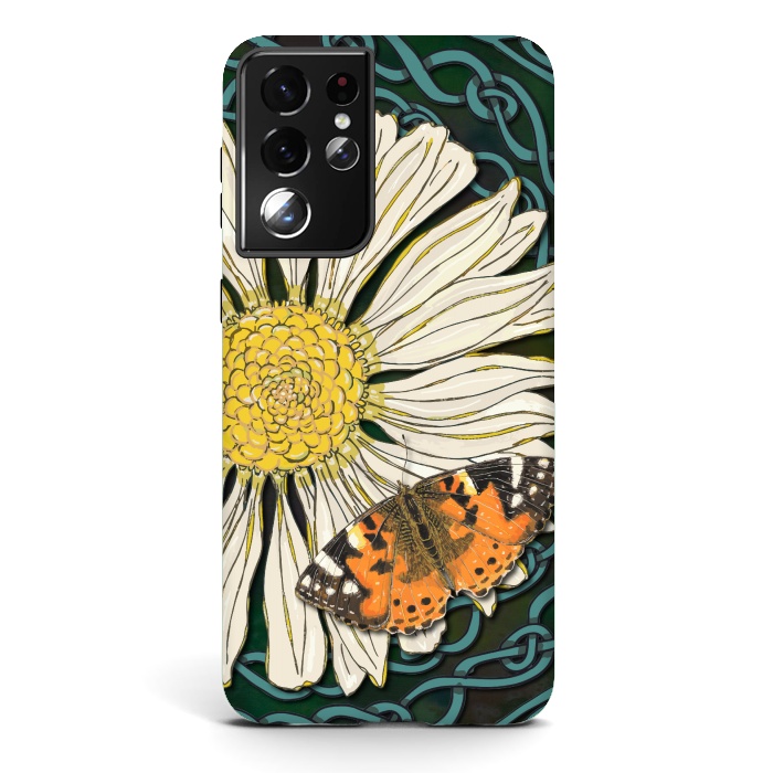 Galaxy S21 ultra StrongFit Daisy and Butterfly by Lotti Brown