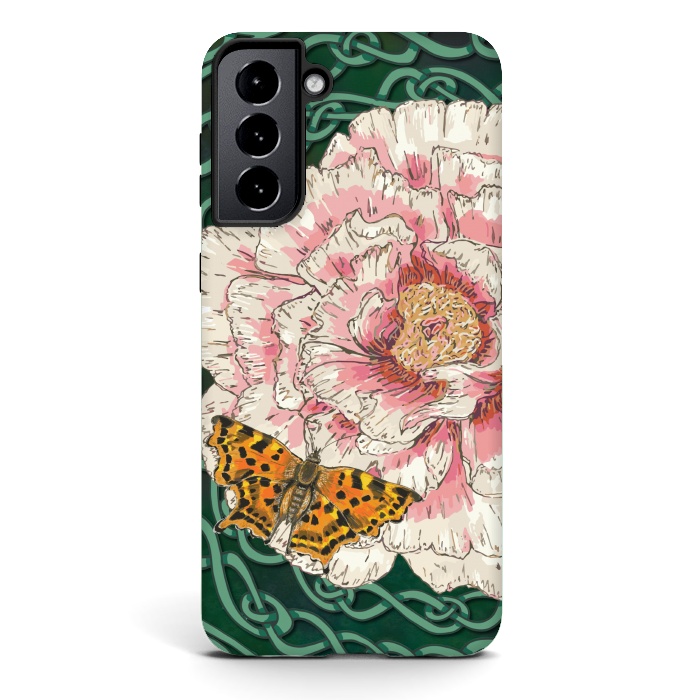 Galaxy S21 StrongFit Peony and Butterfly by Lotti Brown