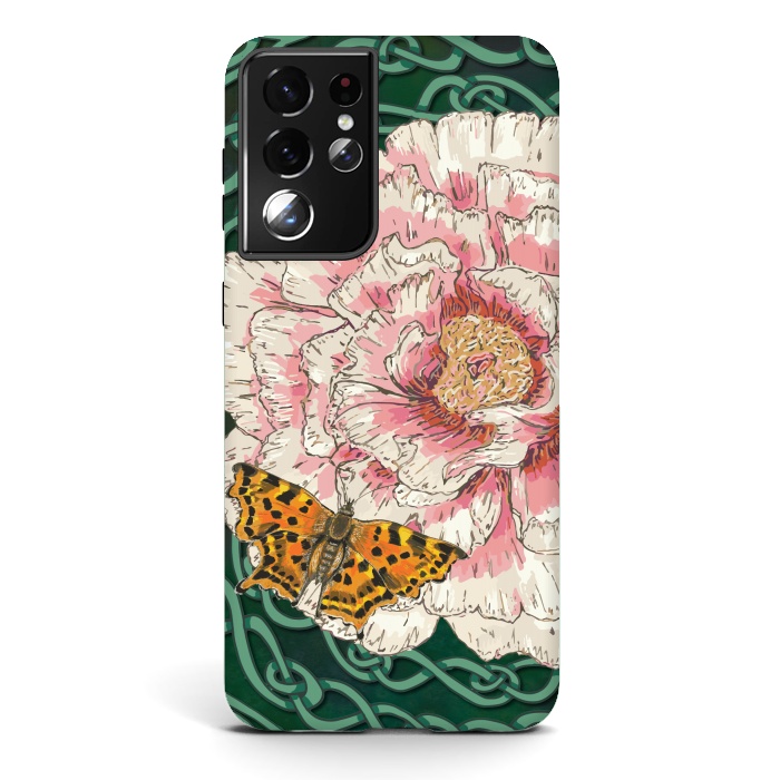 Galaxy S21 ultra StrongFit Peony and Butterfly by Lotti Brown