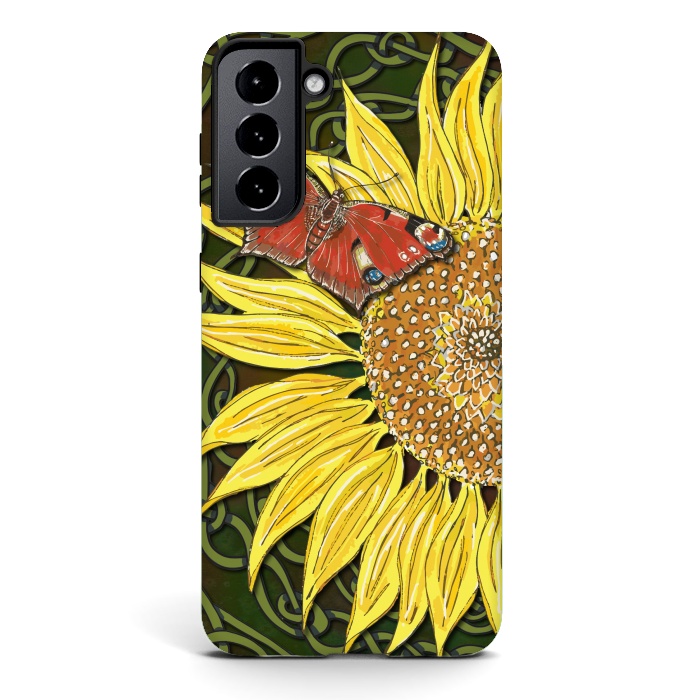 Galaxy S21 StrongFit Sunflower and Butterfly by Lotti Brown