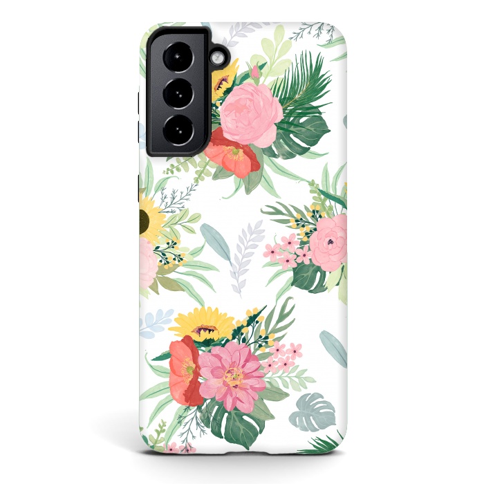 Galaxy S21 plus StrongFit Girly Watercolor Poppy & Sunflowers Floral Design by InovArts