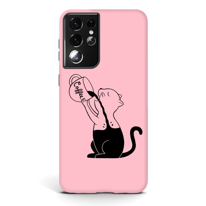 Galaxy S21 ultra StrongFit Cat full coffee Pink by Coffee Man