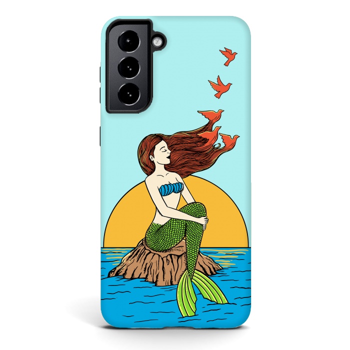 Galaxy S21 StrongFit Mermaid and birds by Coffee Man
