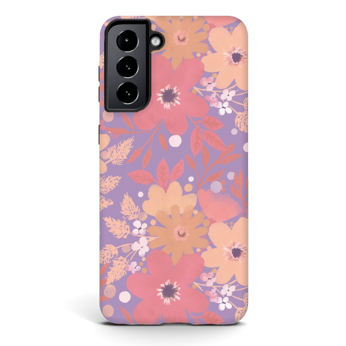 Galaxy S21 StrongFit Watercolor dotted wildflowers - pink purple by Oana 