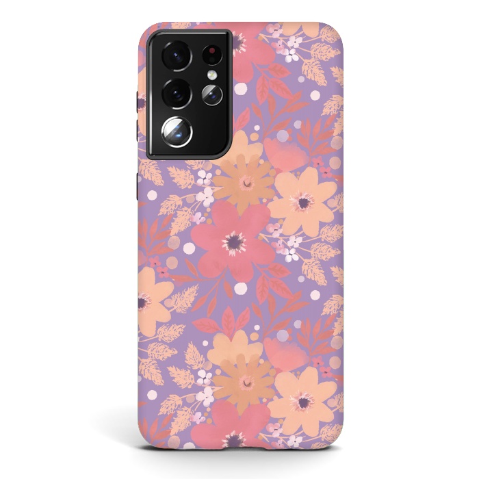 Galaxy S21 ultra StrongFit Watercolor dotted wildflowers - pink purple by Oana 