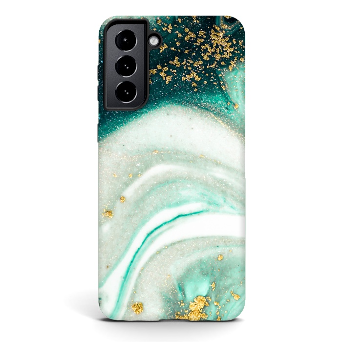 Galaxy S21 StrongFit Green Marble Swirls and Agate Ripples by ArtsCase