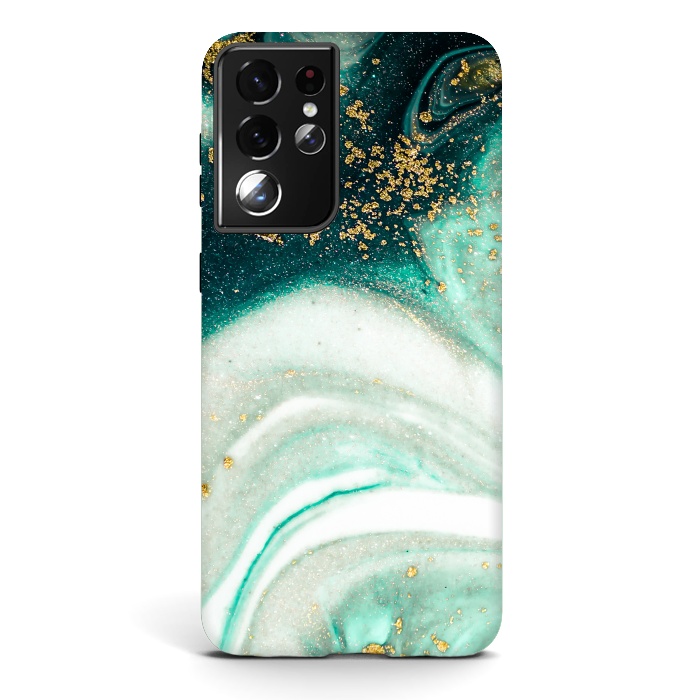 Galaxy S21 ultra StrongFit Green Marble Swirls and Agate Ripples by ArtsCase