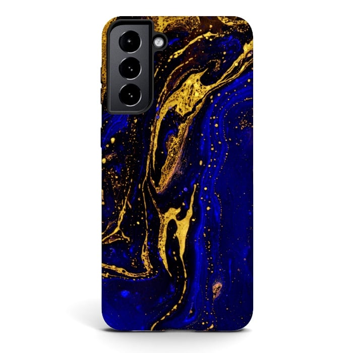 Galaxy S21 StrongFit Blue marble and abstract gold background texture with swirls by ArtsCase