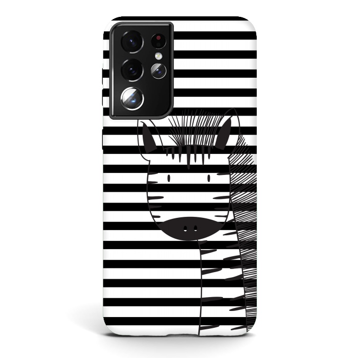 Galaxy S21 ultra StrongFit minimal black white cute zebra by haroulita