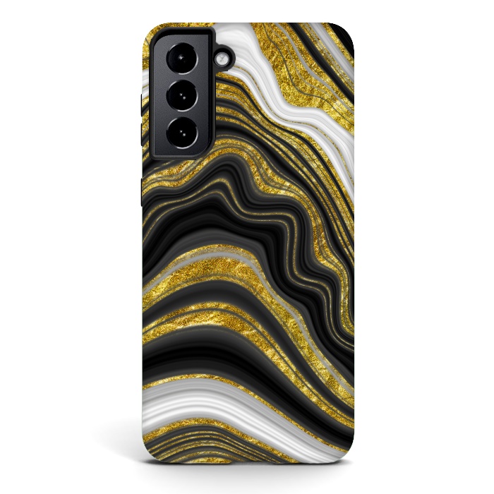 Galaxy S21 plus StrongFit elegant marble golden waves by haroulita