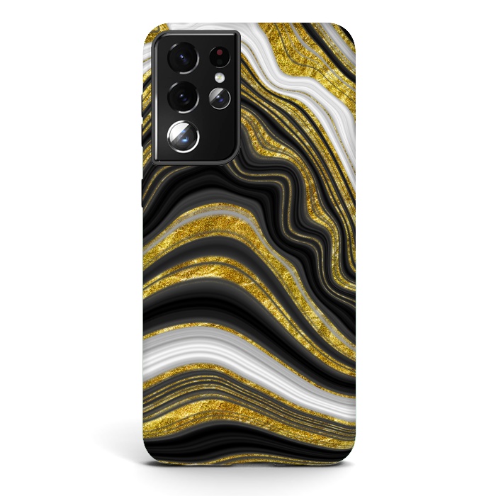 Galaxy S21 ultra StrongFit elegant marble golden waves by haroulita