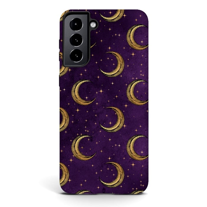 Galaxy S21 StrongFit gold moon in night sky by haroulita