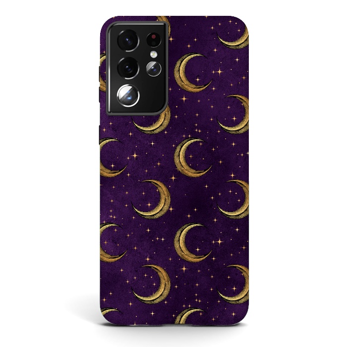 Galaxy S21 ultra StrongFit gold moon in night sky by haroulita