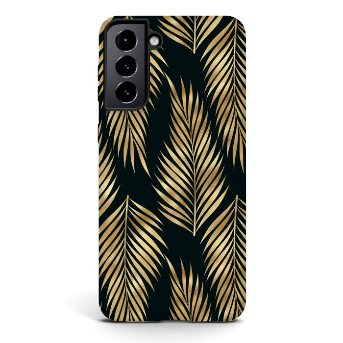 Galaxy S21 StrongFit black gold fern leaves  by haroulita