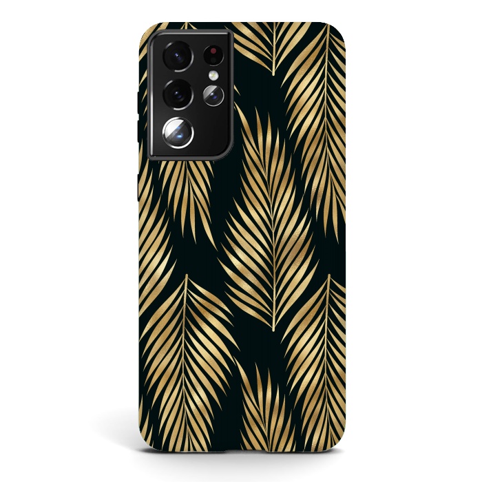 Galaxy S21 ultra StrongFit black gold fern leaves  by haroulita